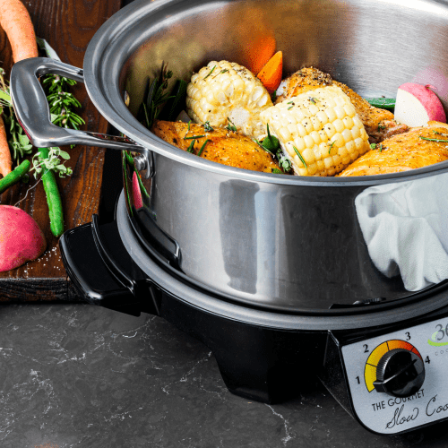 4 quart stainless steel stock pot with cover slow cooker HOVER